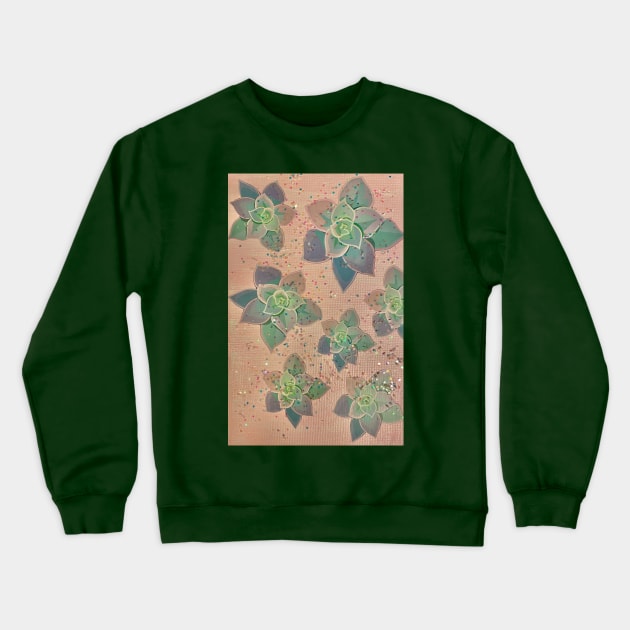 Succulent Pattern With Glitter Crewneck Sweatshirt by courtneylgraben